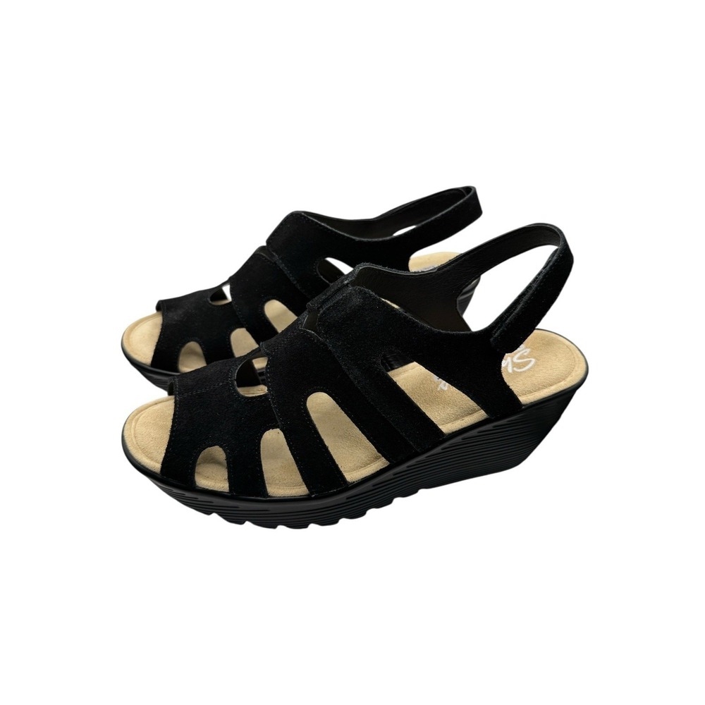 Skechers Wedge Memory Foam Black Suede Sandals Size 8 - Picture 3 of 14